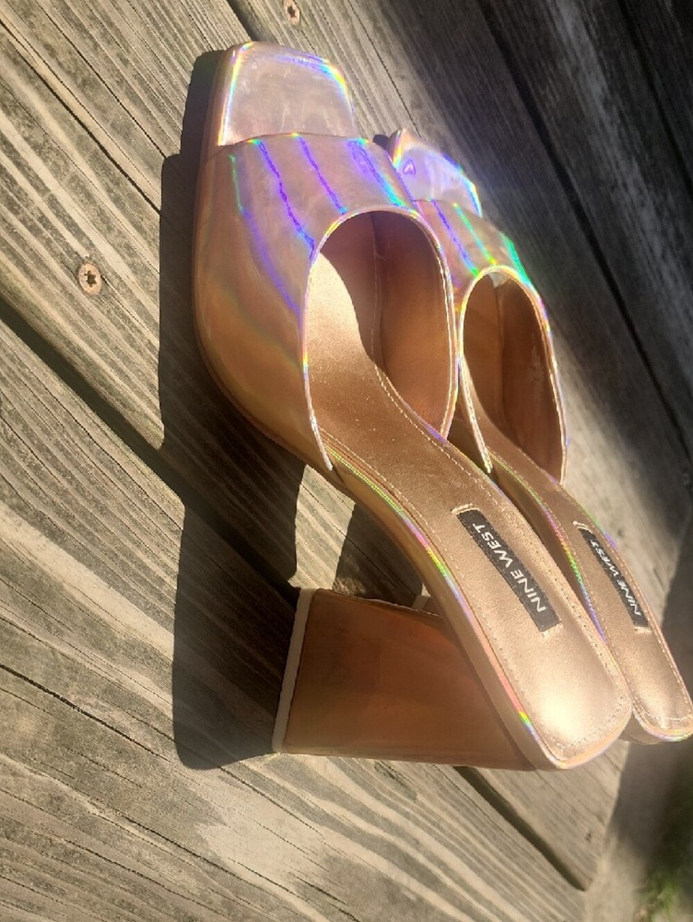 Nine West Yougo Iridescent Open-Toe Heeled Slide Sandals - Holographic 8.5 - Picture 8 of 11